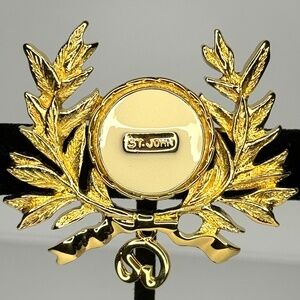 Rare ST. JOHN Maltese Gold Plated Cream Enamel Dangle Logo Pin Brooch